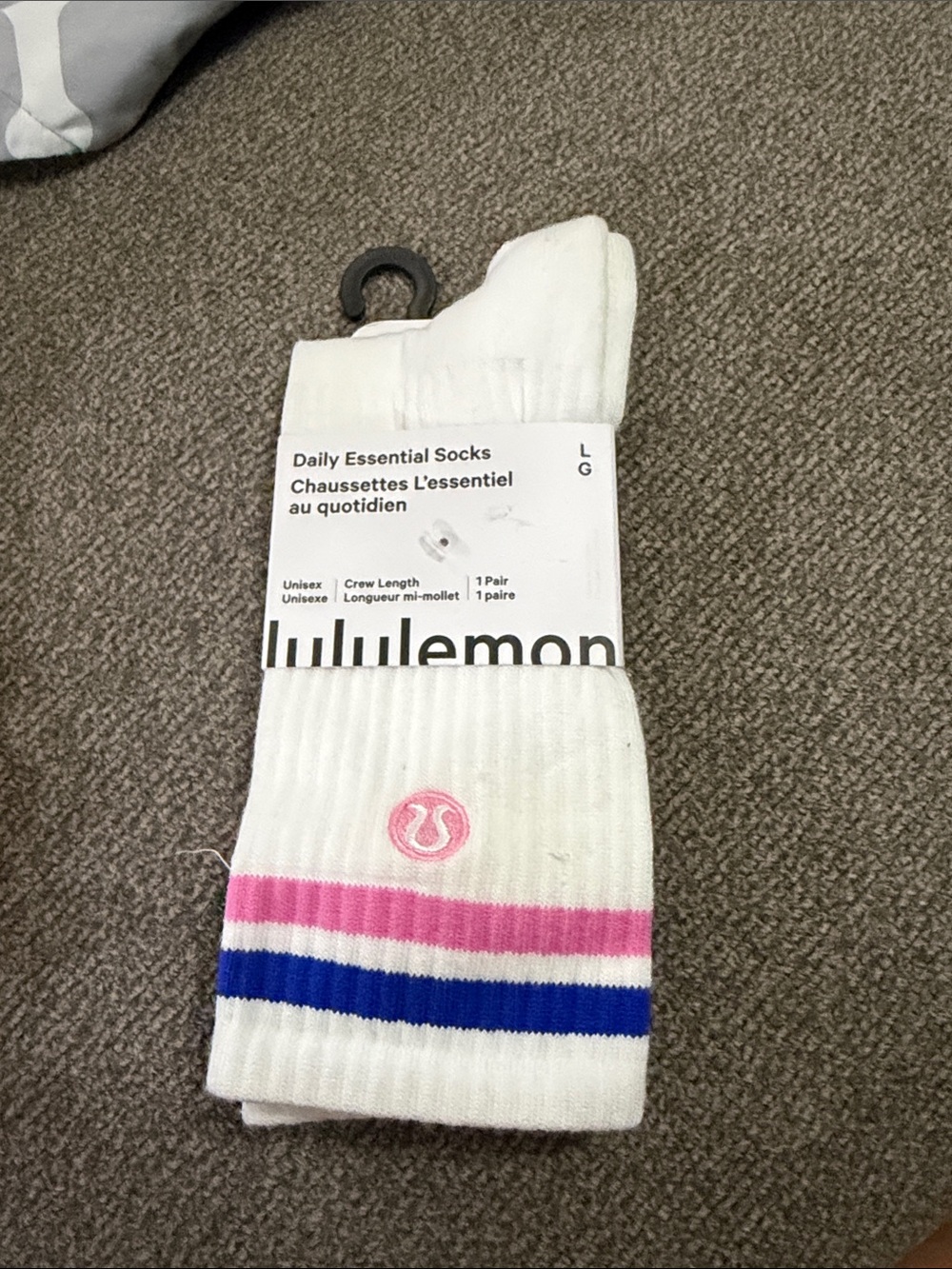 lululemon athletica White Crew Socks with Pink & Blue Stripes